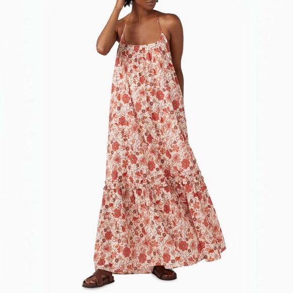 Dresses & Skirts - Bird & Knoll Isobel Maxi Dress XL Island Bloom Floral Halter Open Back Cotton